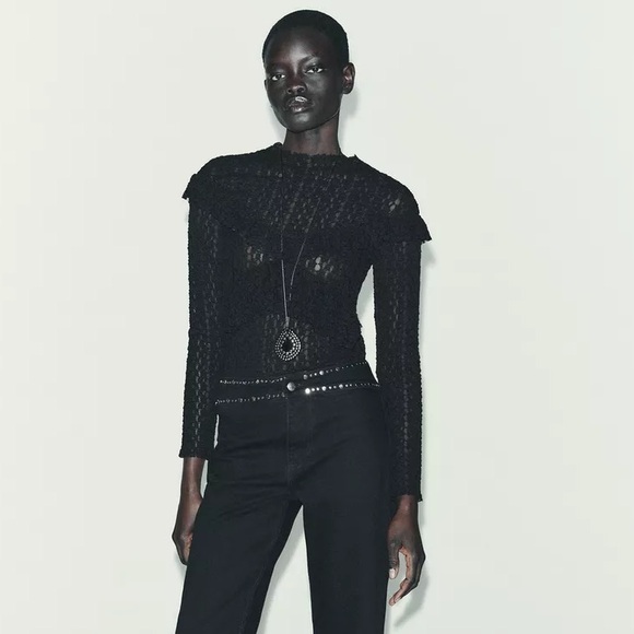 ZARA RUFFLED LACE TOP - Picture 3 of 9